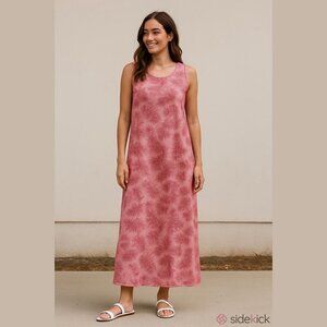 Eddie Bauer XL Pink Tropical Leaf Print Coast & Climb Sleeveless Maxi Dress
